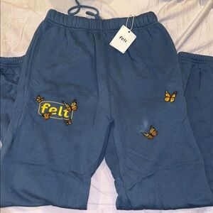 felt Women's Blue Butterfly Embroidered Joggers, size small, NWT